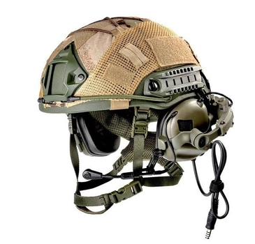 Балістичний шолом каска FAST Helmet NIJ IIIA оливковий+Тактичні навушники M32+кавер