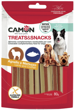 Ласощі для собак Camon з ягням і тріскою 11 см 80 г (8019808217444)