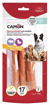 Pałeczki dla psów Camon Roladki z wołowej skóry z kaczką 17 cm 140 g (8019808187655)
