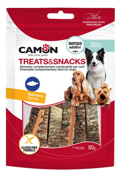 Ласощі для собак Camon Treats and Snacks Великі стрипси з лосося 80 г (8019808224466)