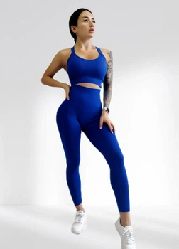 Костюм для фитнеса женский LILAFIT комплект лосины пуш ап и топ синий L (LFS000062)