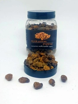 Лялечка тутового шовкопряда суха "SilkWorm" тм Буся. Корм для рептилій, птахів, гризунів, риб. 450мл/100г