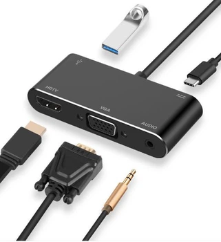 Адаптер 4K USB Type-C 3.1 -> HDMI/VGA/ТВ/USB 3.0/USB-C/OTG/3.5мм джек конвертер 5Gbps (672907249) Чорний