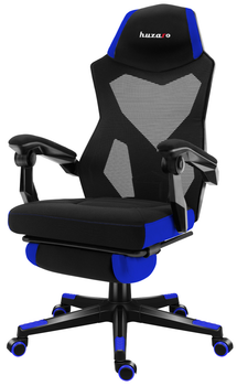 Геймерское игровое кресло Huzaro HZ-Combat 3.0 Blue перфорированная обшивка Черное с синим с подставкой для ног (5907564629782)