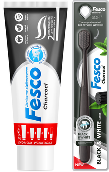 Набор Fesco Зубная паста Charcoal 250 мл + Зубная щетка Black and White Series Soft Черная (2000998940485)