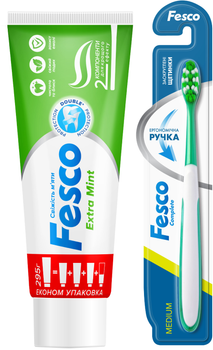 Набор Fesco Extra Mint 250 мл + Зубная щетка Complete Medium Зеленая (2000998940492)