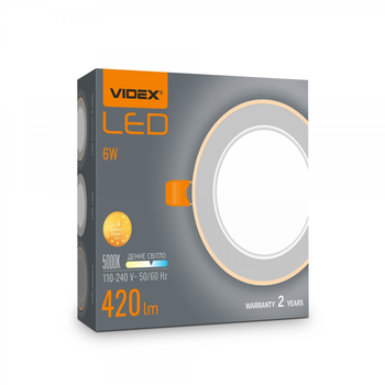 LED светильник Back встраиваемый круглый с декоративний подсветкой VIDEX DL4R 6W+3W 5000K+2700K 220V