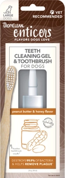 Zestaw do czyszczenia zębów dla dużych psów Tropiclean Enticers Gel and Brush L Peanut and Honey 59 ml (0645095004542)
