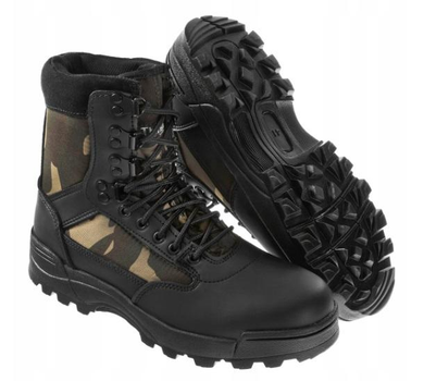 Высокие мужские демисезонные ботинки Brandit Tactical Dark Camo 39 Черный камуфляж из прочного нейлона 600D и микрофибры Обувь оснащена системой быстрого надевания эргономичная маслостойкая резиновая подошва для амортизации и устойчивости (Alop)