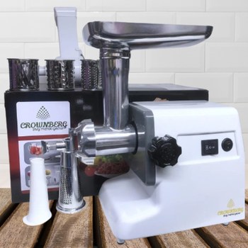 Мясорубка электрическая Crownberg CB-4215 с соковыжималкой и шинковкой 3 решетки (3мм, 5мм, 7мм) Реверс 3200W Белая