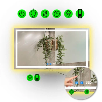 LED-дзеркало,70x60см, з двома сенсорами, годинником, механічним вмикачем та підігрівом, модель Karnet (Karnet/700x600/214151/21/1)