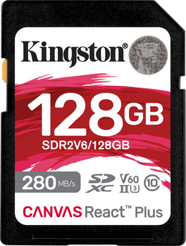 Карта памяти Kingston SDXC 128GB Canvas React Plus Class 10 UHS-II U3 V60 (SDR2V6/128GB)