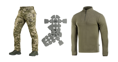 M-tac комплект штаны тактические с вставными наколенниками пиксель кофта олива уставные L