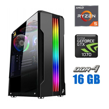 Игровой ПК Tower NEW / AMD Ryzen 5 5500 (6 (12) ядер по 3.6 - 4.2 GHz) NEW / 16 GB DDR4 NEW / 480 GB SSD NEW / nVidia GeForce GTX 1070, 8 GB GDDR5, 256-bit / 600W NEW б/у