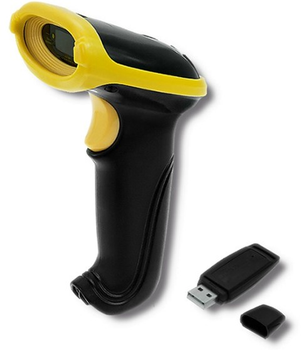 Сканер штрих-кодів Qoltec Wireless Laser 1D, 2.4 ГГц Чорний з жовтим (50862) (5901878508627)