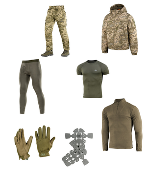 M-tac комплект ЗСУ тактична куртка, штани з наколінниками, кофта, термобілизна, рукавички XL