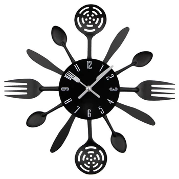 Настінний годинник на кухню "Spoons-forks" - металевий годинник ложки-виделки для кафе та кухні, чорний, 37х37 см (102026)