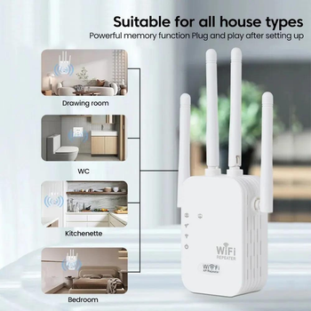 Беспроводной усилитель, повторитель Wi-Fi, Wi-Fi Репитер 2.4G, 4 антенны, Wi-Fi Усилитель, простое подключение