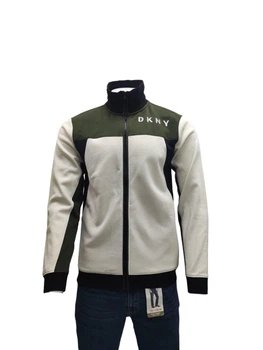 Чоловічий кардиган трикотаж на флісі DKNY білий з зеленим, на змійці, розмір M/L