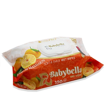 Серветка влажная "BabyBella" с клапаном 120 шт. Мандарин