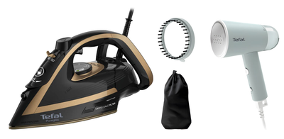 Праска Tefal PUREGLISS Coppertinto & Black FV8064E0 + Відпарювач Tefal Origin Travel DT1034E1 (Комплект)