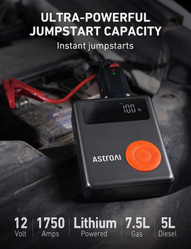 Автомобільний пусковий пристрій AstroAI Jump Starter 1750А с воздушным компрессором, Grey