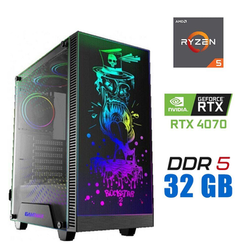 Игровой ПК Tower / AMD Ryzen 5 7500F (6 (12) ядер по 3.7 - 5.0 GHz) / 32 GB DDR5 / 1000 GB SSD M.2 / nVidia GeForce RTX 4070, 12 GB GDDR6X, 192-bit / 700W