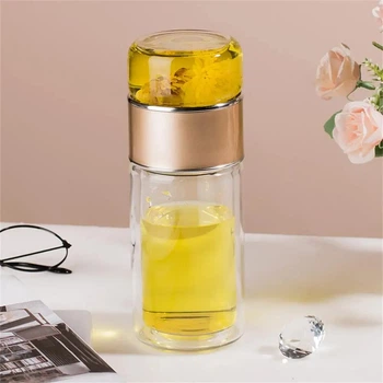Стеклянный термос с двойными стенками для чая Infuser 280 мл, золотой