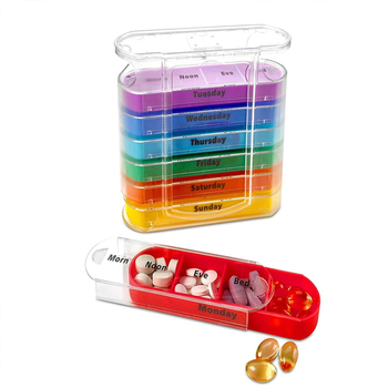 Таблетница - органайзер для таблеток со съёмными ячейками Vertical 7х4, радуга