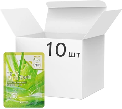 Упаковка масок для лица 3W Clinic Fresh Aloe Mask Sheet с экстрактом алоэ 23 мл х 10 шт (8809689370076)