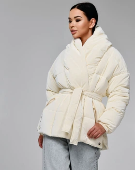 Зимова куртка жіноча з поясом X-Woyz LS-8881-3 55583 L молочний