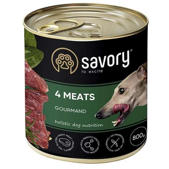 Влажный корм Savory Dog Gourmand 4 meats с четырьмя видами мяса для взрослых собак гурманов всех пород 800г