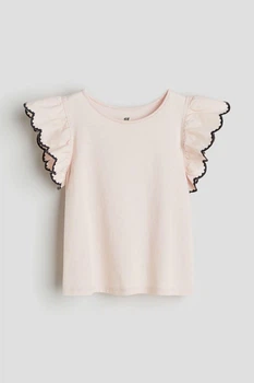 Футболка из джерси с английской вышивкой пудровая H&M 122-128см (400095208)