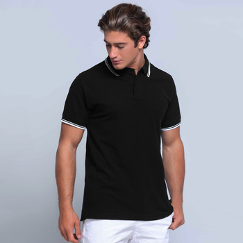 Чоловіча сорочка-поло JHK POLO REGULAR CONTRAST, чорна футболка поло, з контрастними полосами, розмір S