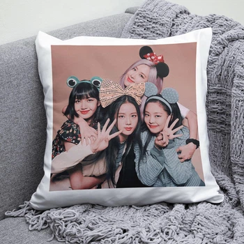 Плюшевая подушка Blackpink Блэкпинк kpop idol girls принт №2 квадрат 35х35 см белая