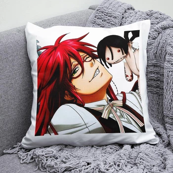 Плюшевая подушка Грелль Сатклифф Темный дворецкий Black Butler anime квадрат 35х35 см белая