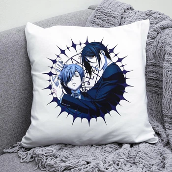 Плюшевая подушка Себастьян и Сиэль Темный дворецкий Black Butler anime квадрат 35х35 см белая