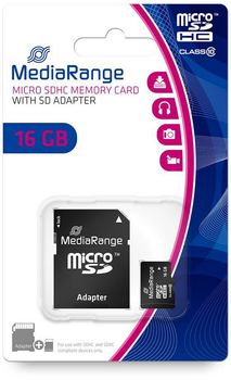Карта пам'яті MediaRange microSDHC 16GB Class 10 + SD адаптер (4260283113538)