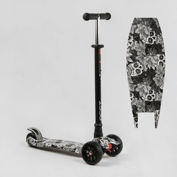 Детский самокат Best Scooter Maxi S-12208 Черный с принтом с подсветкой колес
