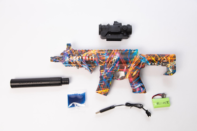 Дитячий Автомат AR15 акумуляторний на орбізах (гелеві кульки) + Глушник + Приціл (Laser) Жовтогарячий (423733632)