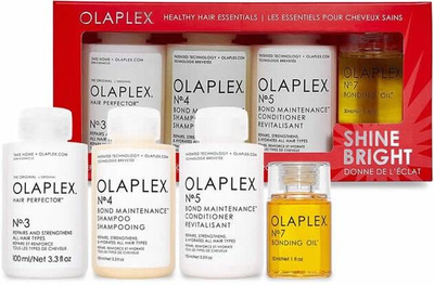 Zestaw do pielęgnacji włosów Olaplex Shine Bright Holiday Regenerujący eliksir do włosów 100 ml + Szampon do włosów 100 ml + Odżywka do włosów 100 ml + Regenerujący olejek do włosów 30 ml (0850018802185)