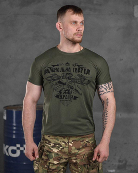 Армейская мужская футболка Национальная Гвардия Украины потоотводящая M олива (85909)