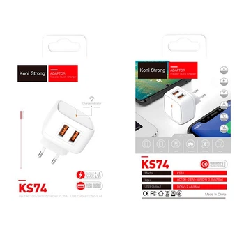 Адаптер сетевой KONI Strong KS74 2USB сам блок в розетку белый