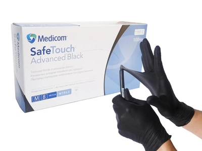 Нитриловые перчатки Medicom, плотность 5 г. - SafeTouch Premium Black - Чёрные (100 шт) M (7-8)