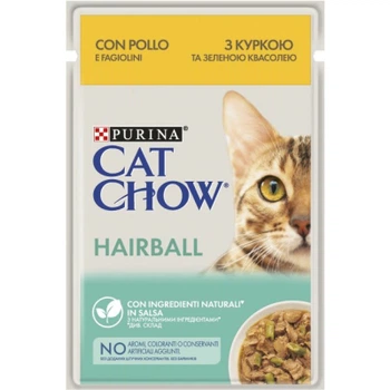 Влажный корм для кошек Purina Cat Chow Hairball с курицей и зеленой фасолью в желе 85 г