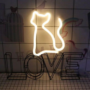 Неоновий світильник Neon Lights "Кішка" Нічний декоративний настінний LED лампа (USB, 3хАА) Різнокольоровий