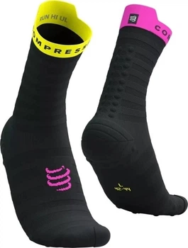 Високотехнологічні бігові безшовні шкарпетки Compressport Pro Racing Socks V4.0 Ultralight Run High, Black/Safe Yellow/Neo Pink, T2 (39-41)