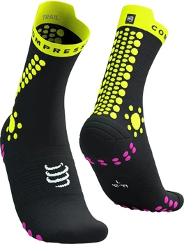 Високотехнологічні бігові безшовні шкарпетки Compressport Pro Racing Socks V4.0 Trail, Black/Safe Yellow/Neo Pink, T4 (45-48)