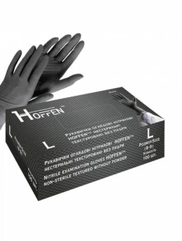 Рукавички HOFFEN нітрілові оглядові нестерильні неприпудрені чорні 100шт L (0173)