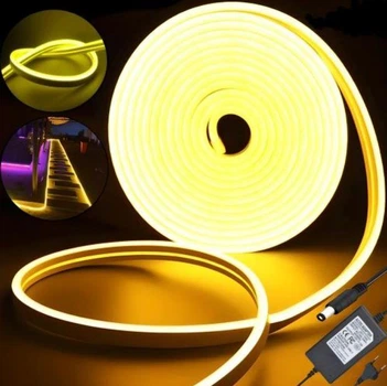 Декоративна світлодіодна герметична стрічка NEON LED 12В JL 2835-120 G IP65 з блоком живлення 5м тепле жовте світло